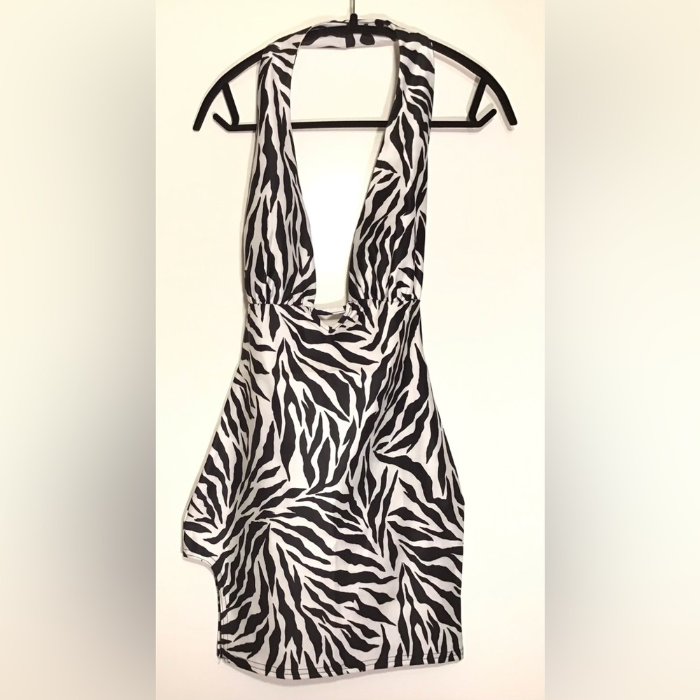 Pretty Little Thing Zebra Print Halter Mini Dress